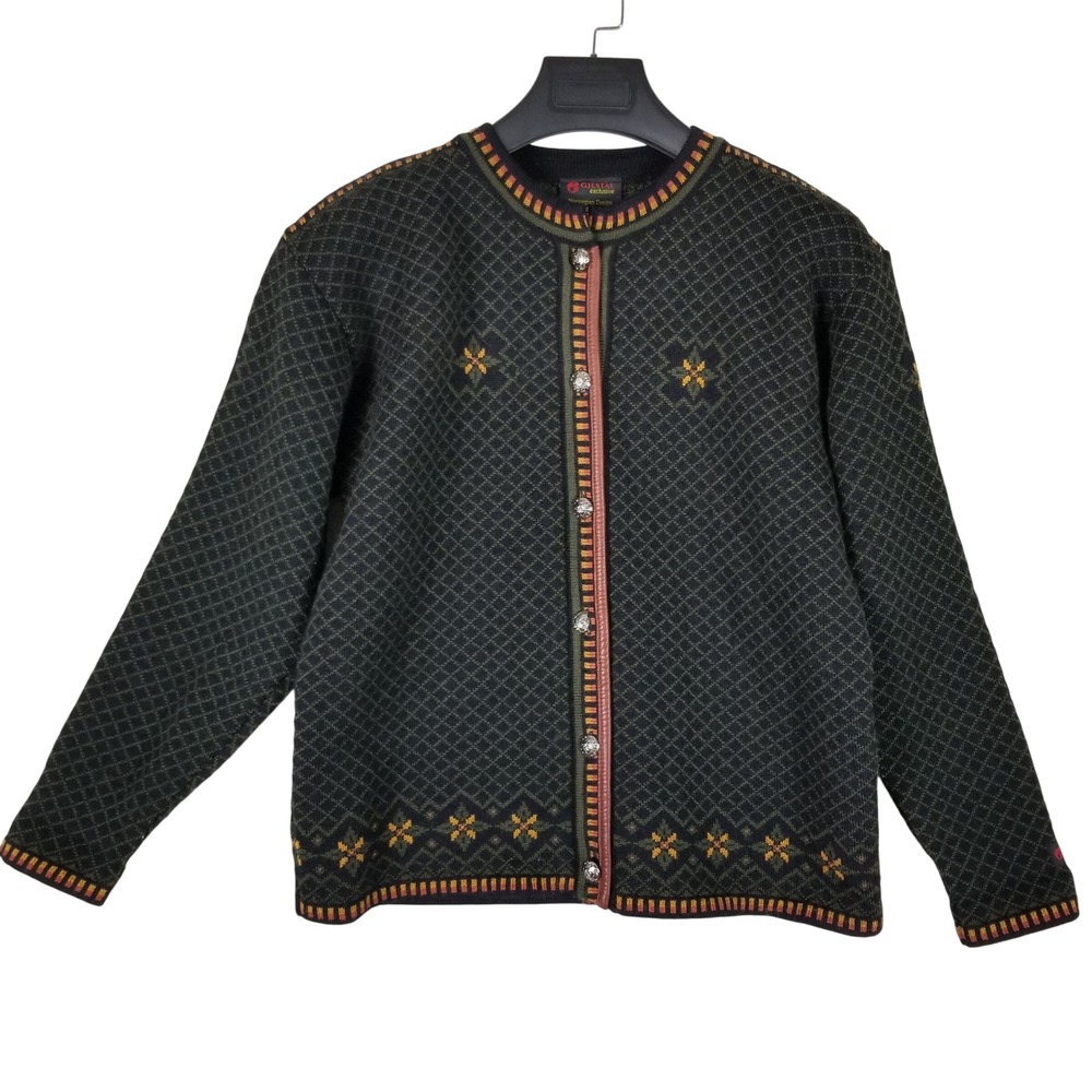 Gjestal Cardigan Women S Green Norwegian Wool Pewter Button Nordic Folk Sweater
